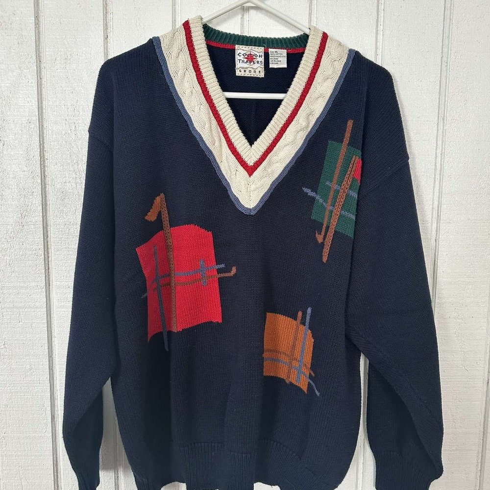 Vintage Cotton Traders Golf V -neck Sweater - XL